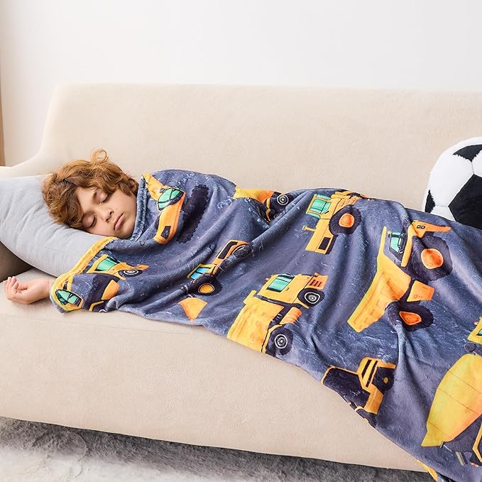 Wajade Kids Construction Truck Blanket for Boys Soft Fleece Kids Blanket for Couch Sofa Bedroom 3D Vehicles Excavator Cars Throw Blanket 60"x80"