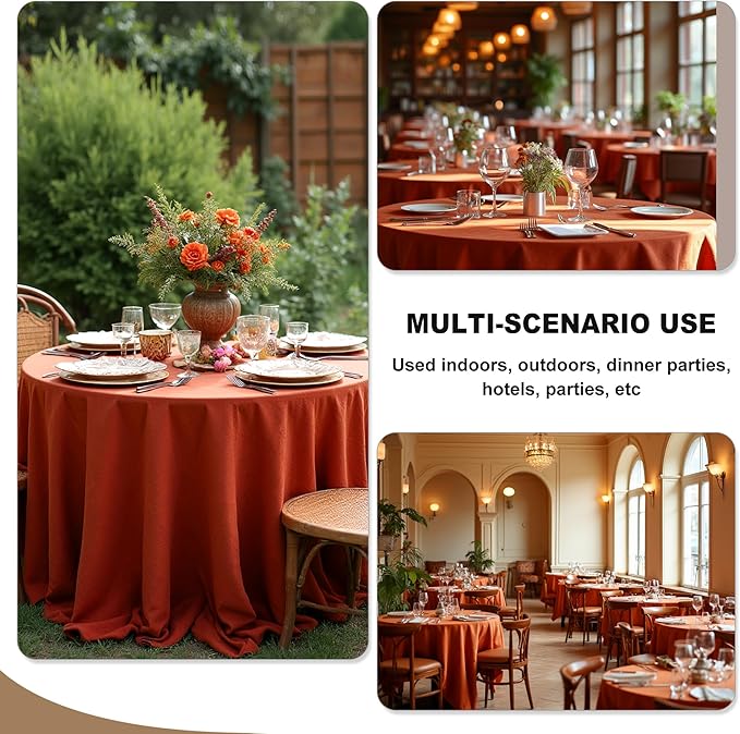 Fitable 6 Pack Rust Round Table Clothes - 70 Inches in Diameter - Stain Resistant and Washable Fall Tablecloths, Polyester Fabric Table Covers for Wedding, Party, Banquet, Gathering