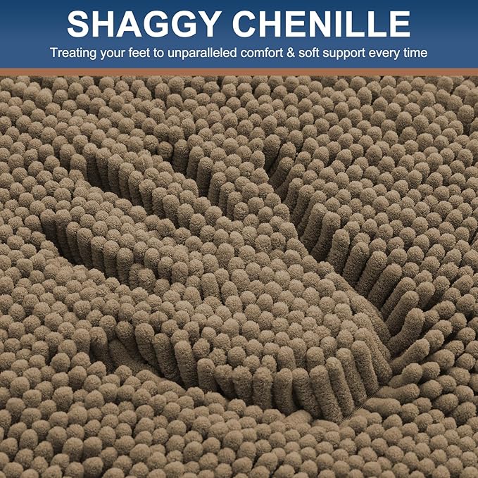 Smiry Luxury Chenille Bathroom Rugs 59x24, Extra Soft and Absorbent Shaggy Bath Mat, Machine Washable, Non-Slip Plush Carpet Runner for Tub, Shower, and Floor, Home Decor Accessories, Camel