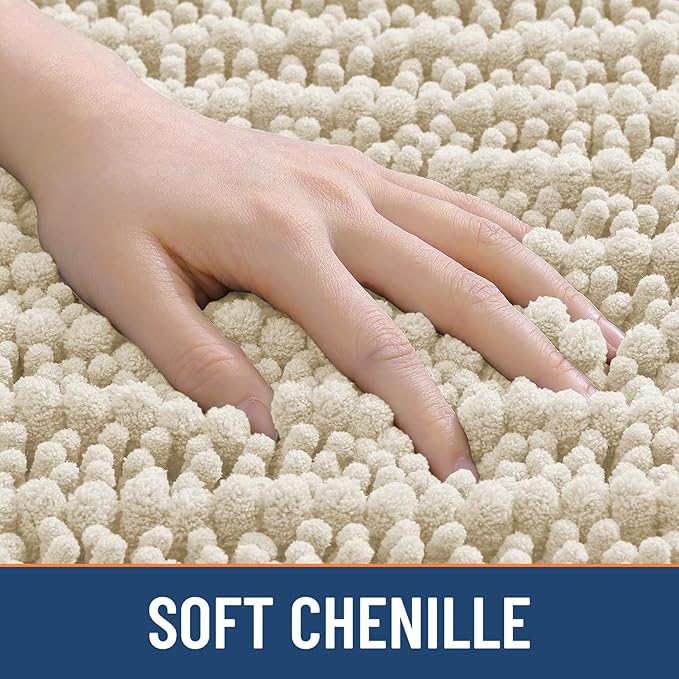Smiry Bathroom Rugs Mat 36x24, Extra Soft Absorbent Chenille Bath Rugs, Non Slip Rubber Backing Machine Washable Quick Dry Bath Mats for Bathroom Floor, Tub, Shower, Home Decor Accessories, Sand