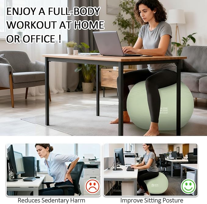 Gruper Yoga Ball, Multiple Sizes Non Slip Exercise Ball for Workout, Birthing, Balance, Stability, Pregnancy, 2200LB Capacity, Anti Burst Chair for Home and Office, Includes Quick Pump & Fitness Guide