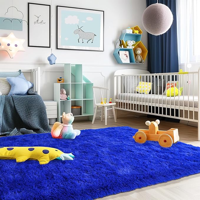 Ultra Fluffy Rug for Living Room Bedroom, 5x7 Fuzzy Large Area Rug for Living Room, Plush Soft Shag Carpet for Girl Boy Kids, Non Slip Rug Modern Indoor Home Decor Aesthetic, Royal Blue