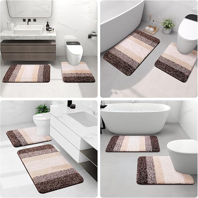 Arotive Microfiber Bathroom Rugs, Shaggy Soft and Absorbent Bath Rug, Non-Slip, Thick Plush Machine Washable Dry Bath Mats for Bathroom, Tub and Shower, 70x24, Brown, Rectangular