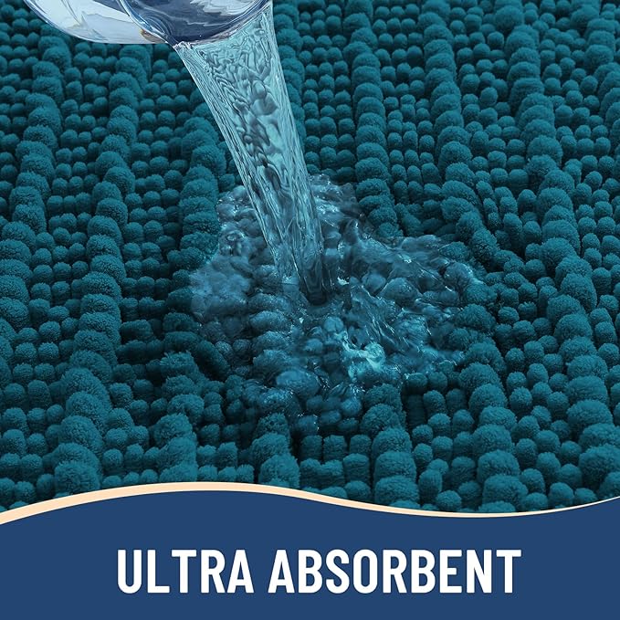 Arotive Luxury Chenille Bathroom Rug Mat, Extra Soft Thick Absorbent Shaggy Bath Rugs, Non-Slip Machine Wash Dry, Plush Bath Mats for Bathroom, Shower and Tub, 60x24, Peacock Blue