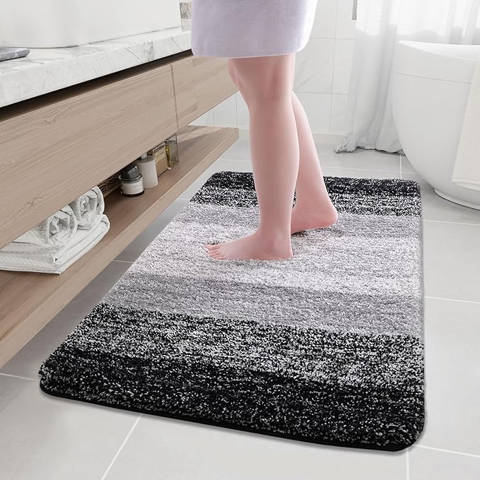 Arotive Microfiber Bathroom Rugs, Shaggy Soft and Absorbent Bath Rug, Non-Slip, Thick Plush Machine Washable Dry Bath Mats for Bathroom, Tub and Shower, 50x30, Black, Rectangular