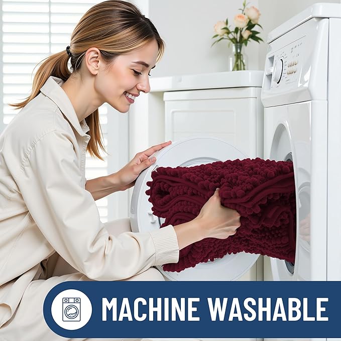 Smiry Bathroom Rugs Mat 59x24, Extra Soft Absorbent Chenille Bath Rugs, Non Slip Rubber Backing Machine Washable Quick Dry Bath Mats for Bathroom Floor, Tub, Shower, Home Decor Accessories, Burgundy