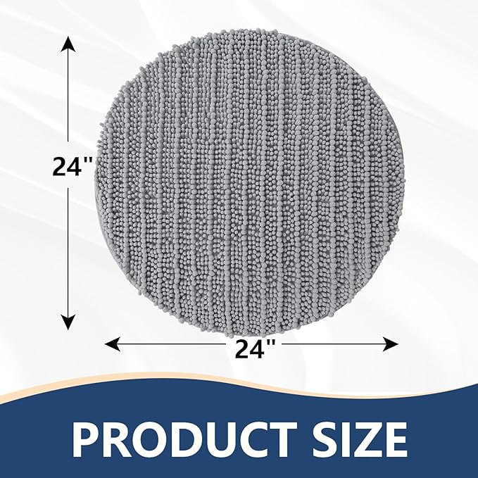 Arotive Luxury Round Chenille Bathroom Rug Mat, Extra Soft Thick Absorbent Shaggy Bath Rugs, Non-Slip Machine Wash Dry Plush Bath Mats for Bathroom, Shower and Tub, 24x24, Grey