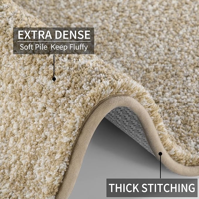 Yimobra Long Bathroom Rug Non Slip Washable, Soft Absorbent Microfiber Bath Mat, Dual-Tone Decor Rug with Rubber Backing for Bathroom Floor,Tub and Shower,47x24,Home Essentials,Light Beige and White