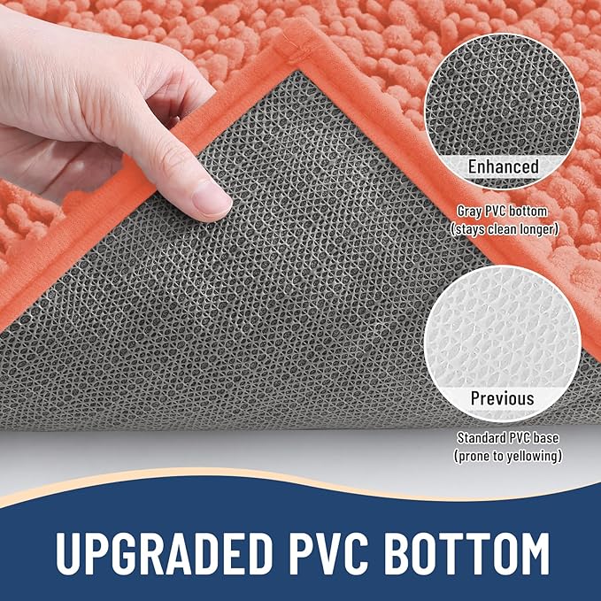 Arotive Luxury Chenille Bathroom Rug Mat, Extra Soft Thick Absorbent Shaggy Bath Rugs, Non-Slip Machine Wash Dry, Plush Bath Mats for Bathroom, Shower and Tub, 47x24, Coral