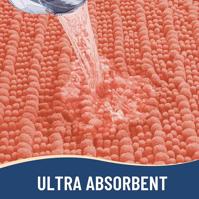 Arotive Luxury Chenille Bathroom Rug Mat, Extra Soft Thick Absorbent Shaggy Bath Rugs, Non-Slip Machine Wash Dry, Plush Bath Mats for Bathroom, Shower and Tub, 47x24, Coral