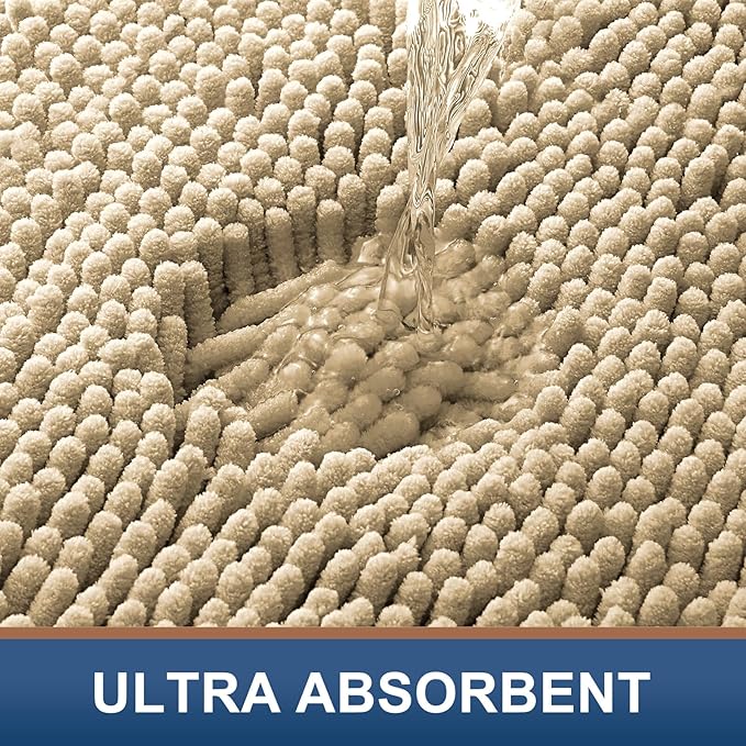 Smiry Luxury Chenille Bathroom Rugs 59x35, Extra Soft and Absorbent Shaggy Bath Mat, Machine Washable, Non-Slip Plush Carpet Runner for Tub, Shower, and Floor, Home Decor Accessories, Beige