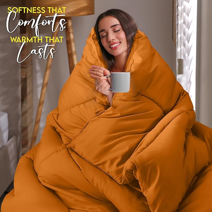 Utopia Bedding Comforter Duvet Insert, Quilted Comforter with Corner Tabs, Box Stitched Down Alternative Comforters Queen Size (Burnt Orange)
