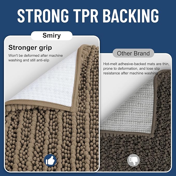Smiry Bathroom Rugs Mat 48x32, Extra Soft Absorbent Chenille Bath Rugs, Non Slip Rubber Backing Machine Washable Quick Dry Bath Mats for Bathroom Floor, Tub, Shower, Home Decor Accessories, Camel
