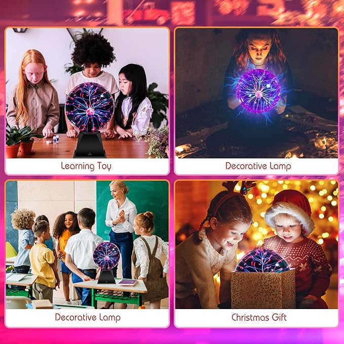 Flashmen Plasma Ball Lamp 6 inch Science Gift Touch & Sound Sensitive Plasma Globe for Bedroom Decor Lamp Novelty Present (Purple)