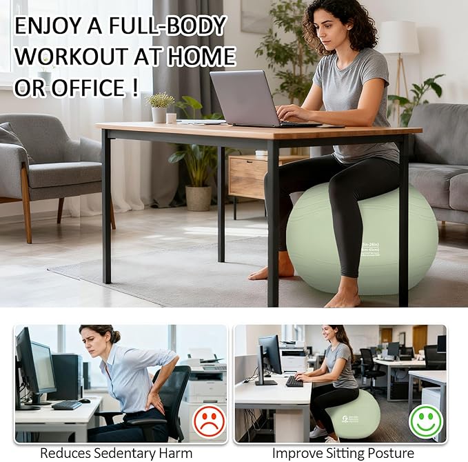 Gruper Yoga Ball, Multiple Sizes Non Slip Exercise Ball for Workout, Birthing, Balance, Stability, Pregnancy, 2200LB Capacity, Anti Burst Chair for Home and Office, Includes Quick Pump & Fitness Guide