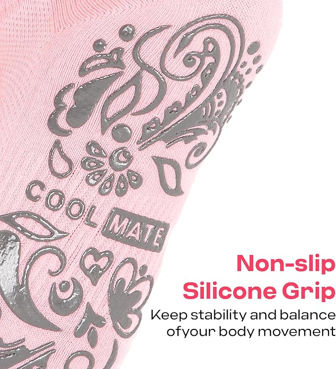 CoolMate Pilates Socks with Grips for Women, Yoga Socks, Crew Non Slip Women for Barre, Pilates Gifts