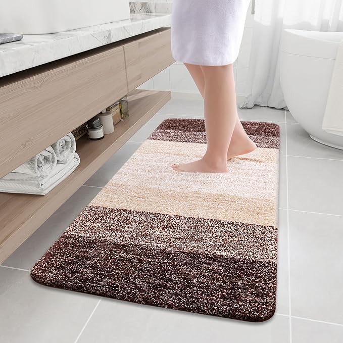 Arotive Microfiber Bathroom Rugs, Shaggy Soft and Absorbent Bath Rug, Non-Slip, Thick Plush Machine Washable Dry Bath Mats for Bathroom, Tub and Shower, 47x24, Brown, Rectangular