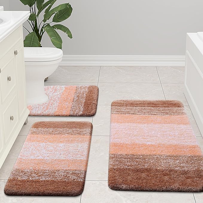 Arotive Microfiber Bathroom Rugs, Shaggy Soft and Absorbent Bath Rug, Non-Slip, Thick Plush Machine Washable Dry Bath Mats for Bathroom, Tub and Shower, 47x24, Orange, Rectangular