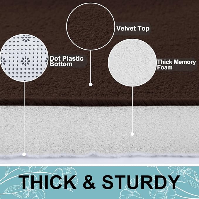 Smiry Memory Foam Bath Mat 70x24, Extra Soft and Absorbent Bathroom Mats, Non Slip Washable Carpet for Floor, Shower and Tub, Brown