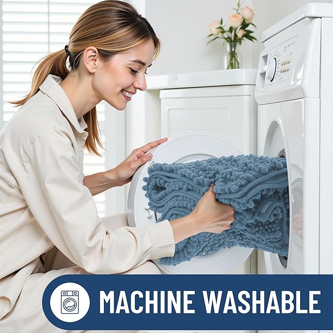 Smiry Bathroom Rugs Mat 36x24, Extra Soft Absorbent Chenille Bath Rugs, Non Slip Rubber Backing Machine Washable Quick Dry Bath Mats for Bathroom Floor, Tub, Shower, Home Accessories, Grayish Blue