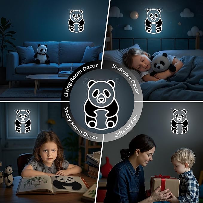 YuanDian Panda Neon Sign, Animal Neon Lights for Bedroom Living Room Wall Decor, Birthday Party Gifts for Kids Adults People Who Like Pandas