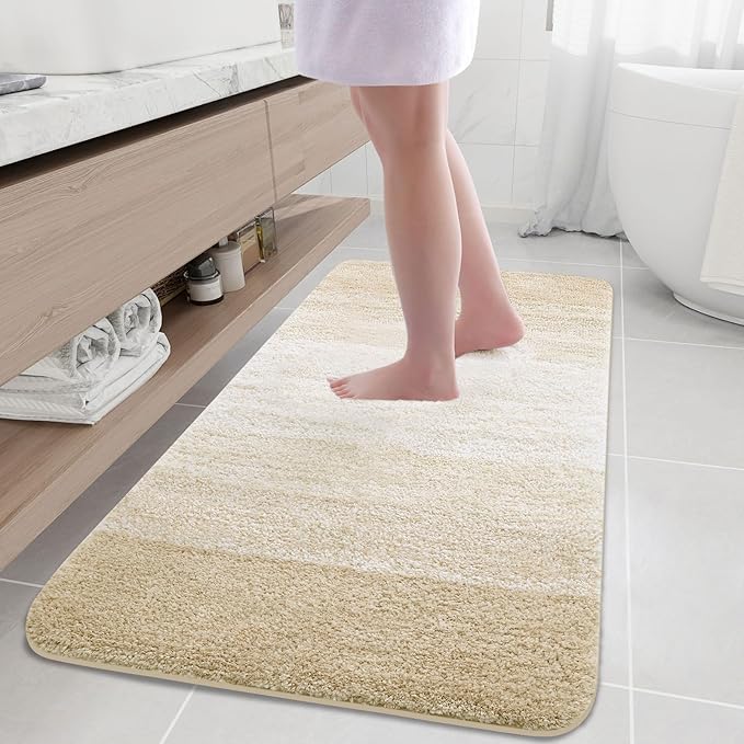 Arotive Microfiber Bathroom Rugs, Shaggy Soft and Absorbent Bath Rug, Non-Slip, Thick Plush Machine Washable Dry Bath Mats for Bathroom, Tub and Shower, 54x24, Light Beige, Rectangular