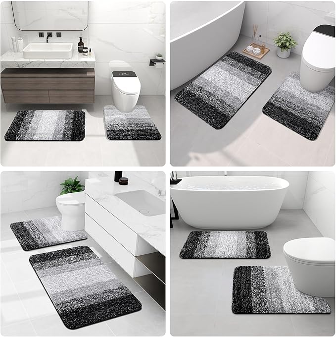 Arotive Microfiber Bathroom Rugs, Shaggy Soft and Absorbent Bath Rug, Non-Slip, Thick Plush Machine Washable Dry Bath Mats for Bathroom, Tub and Shower, 44x24, Black, Rectangular