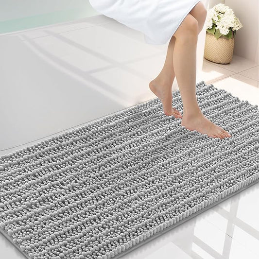 Smiry Bathroom Rugs Mat 44x24, Extra Soft Absorbent Chenille Bath Rugs, Non Slip Rubber Backing Machine Washable Quick Dry Bath Mats for Bathroom Floor, Tub, Shower, Home Decor Accessories, Light Grey