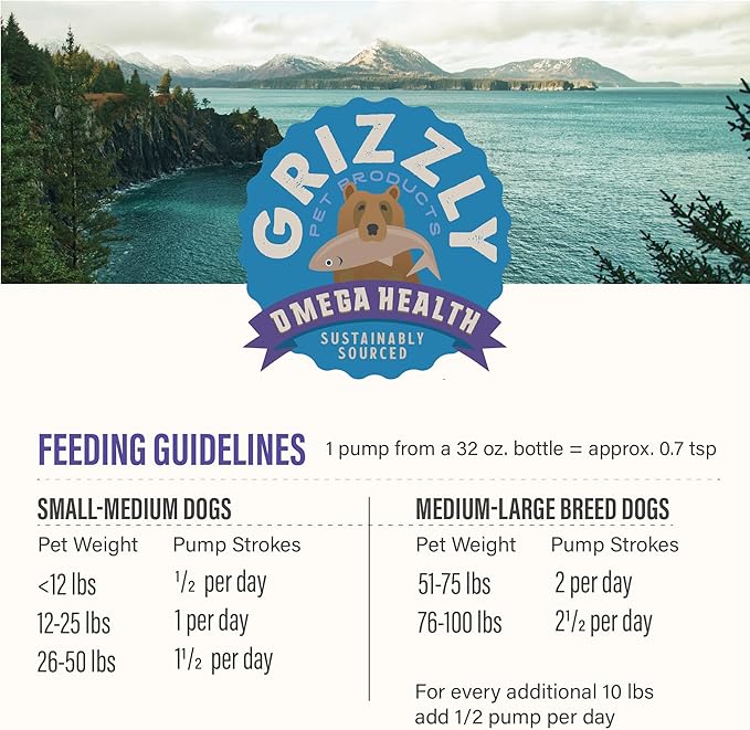 Grizzly Pet Products Omega Health Liquid Omega-3 Supplement for Dogs and Cats, 32 Ounce Bottle