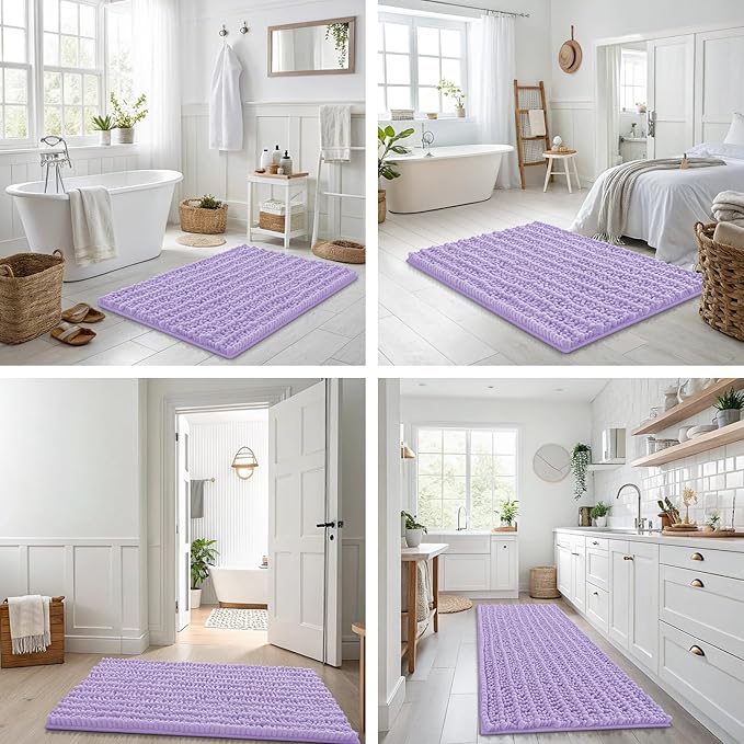 Smiry Bathroom Rugs Mat 36x24, Extra Soft Absorbent Chenille Bath Rugs, Non Slip Rubber Backing Machine Washable Quick Dry Bath Mats for Bathroom Floor, Tub, Shower, Home Decor Accessories, Purple
