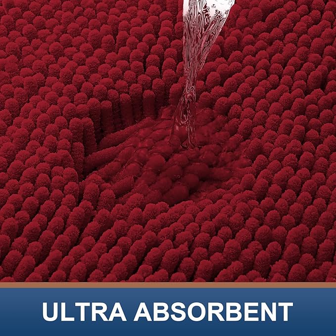 Smiry Luxury Chenille Bathroom Rugs 36x24, Extra Soft and Absorbent Shaggy Bath Mat, Machine Washable, Non-Slip Plush Carpet Runner for Tub, Shower, and Floor, Home Decor Accessories, Red