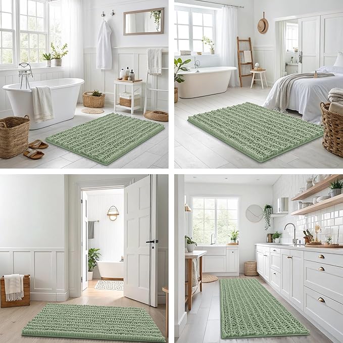 Smiry Bathroom Rugs Mat 34x21, Extra Soft Absorbent Chenille Bath Rugs, Non Slip Rubber Backing Machine Washable Quick Dry Bath Mats for Bathroom Floor, Tub, Shower, Home Decor Accessories, Sage Green