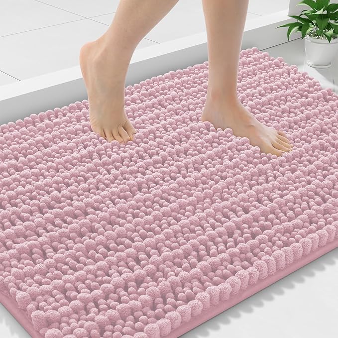Smiry Bathroom Rugs Mat 36x24, Extra Soft Absorbent Chenille Bath Rugs, Non Slip Rubber Backing Machine Washable Quick Dry Bath Mats for Bathroom Floor, Tub, Shower, Home Decor Accessories, Dusty Rose