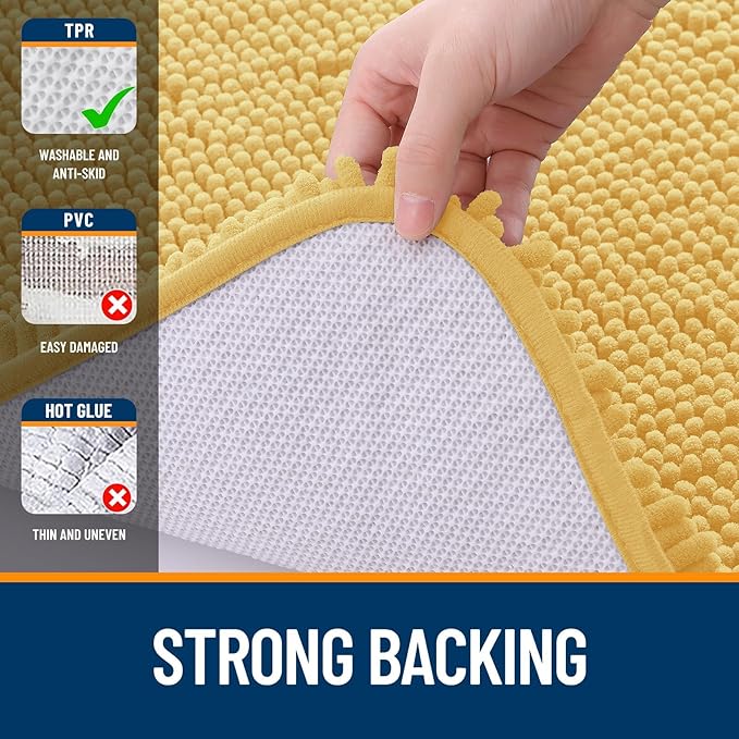 OLANLY Bathroom Rugs Sets 3 Piece, Soft Absorbent Chenille Bath Mats and U-Shaped Contour Toilet Rug, Quick Dry, Home Decor Accessories, Bath Mat Set for Bathroom (36"x24"+24"x16"+24"x20", Yellow)