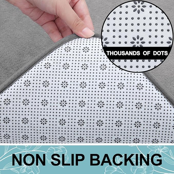 Smiry Memory Foam Bath Mat 59x34, Extra Soft and Absorbent Bathroom Mats, Non Slip Washable Carpet for Floor, Shower and Tub, Grey