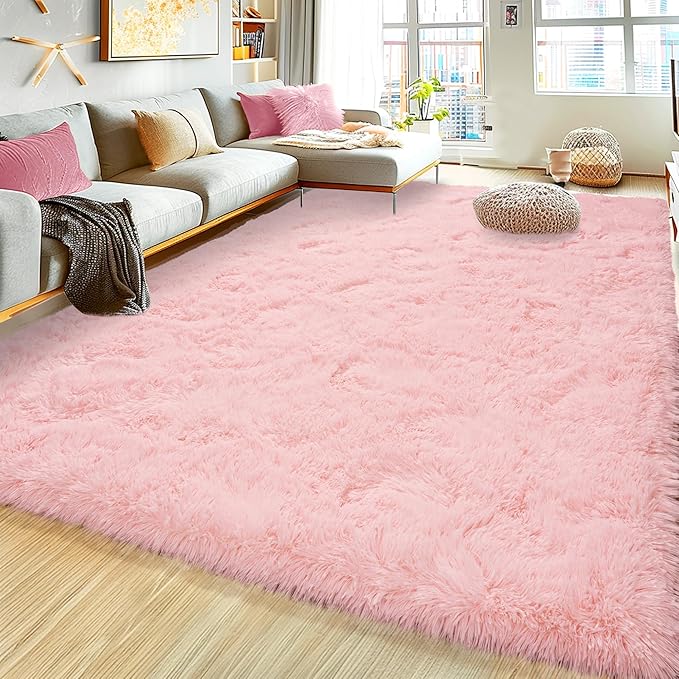 Super Fluffy Rug for Bedroom, 4x6 Shag Fuzzy Area Rug for Living Room Bedroom, Plush Soft Carpet for Girls Boys Kids, Non Slip Throw Rugs for Dorm, Modern Home Decor Aesthetic, Pink