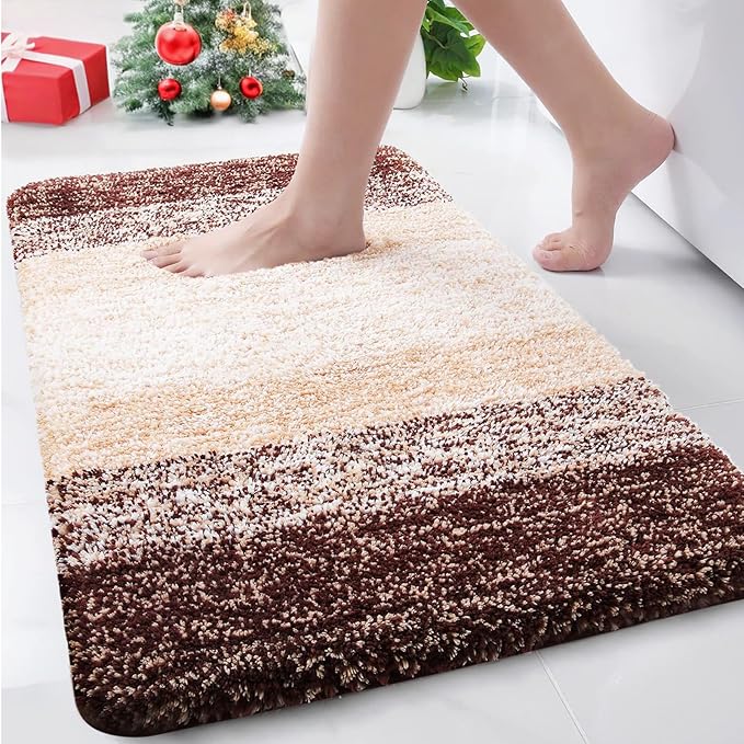 Arotive Microfiber Bathroom Rugs, Shaggy Soft and Absorbent Bath Rug, Non-Slip, Thick Plush Machine Washable Dry Bath Mats for Bathroom, Tub and Shower, 30x20, Brown, Rectangular