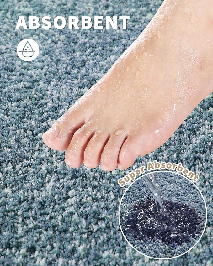 Yimobra Long Bathroom Rug Non Slip Washable, Soft Absorbent Microfiber Bath Mat, Dual-Tone Decor Rug with Rubber Backing for Bathroom Floor,Tub and Shower,47x24,Home Essentials,Denim Blue