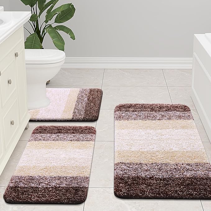 Arotive Microfiber Bathroom Rugs, Shaggy Soft and Absorbent Bath Rug, Non-Slip, Thick Plush Machine Washable Dry Bath Mats for Bathroom, Tub and Shower, 40x24, Brown, Rectangular