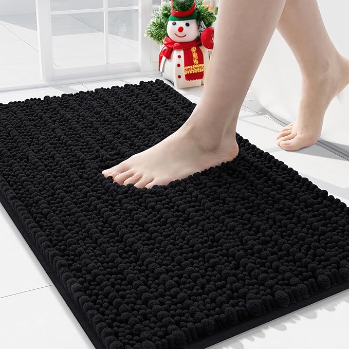Arotive Luxury Chenille Bathroom Rug Mat, Extra Soft Thick Absorbent Shaggy Bath Rugs, Non-Slip Machine Wash Dry, Plush Bath Mats for Bathroom, Shower and Tub, 36x24, Black