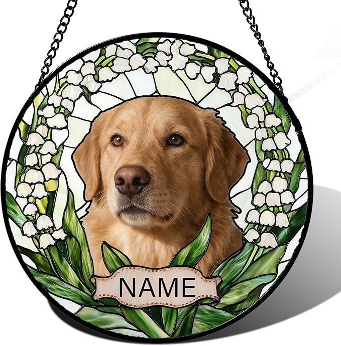 Personalized Dog Memorial Gifts for Loss of Dog, Custom Pet Photo Stained Glass Window Hanging, Labrador Owners Memorial Suncatcher Picture Potrait Ideas Gift for Cat Lovers Grandma Mom