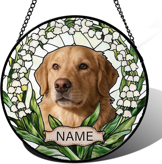 Personalized Dog Memorial Gifts for Loss of Dog, Custom Pet Photo Stained Glass Window Hanging, Labrador Owners Memorial Suncatcher Picture Potrait Ideas Gift for Cat Lovers Grandma Mom