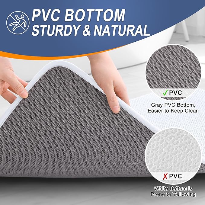 OLANLY Thick Memory Foam Bath Mat Rug 70x24, Extra Soft Absorbent Bathroom Rug, Quick Dry Bath Mats, Non-Slip, Machine Washable Carpet for Bathroom, Tub and Shower, Home Decor Accessories, White