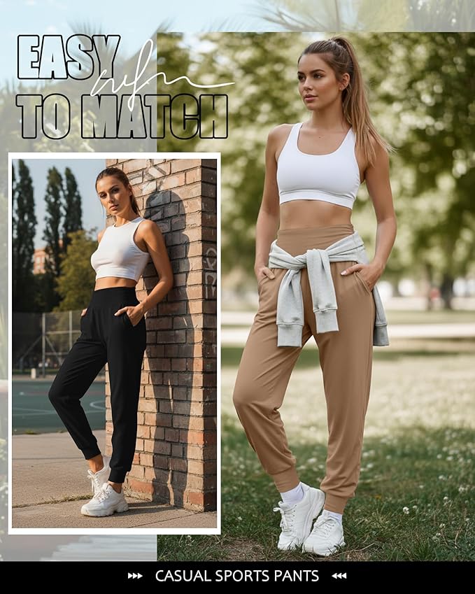 2 Pack Women's Yoga Joggers, Cozy Sweatpants with Pockets Casual Loose Comfy High Waisted Lounge Pants