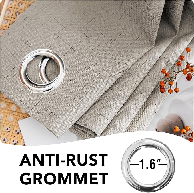 H.VERSAILTEX Linen Blackout Curtains Durable Thick Textured Linen Look 100% Blackout Patio Door Curtain Anti Rust Grommet Extra Wide Sliding Door Curtain Panel, W100 x L108 inch - Stone