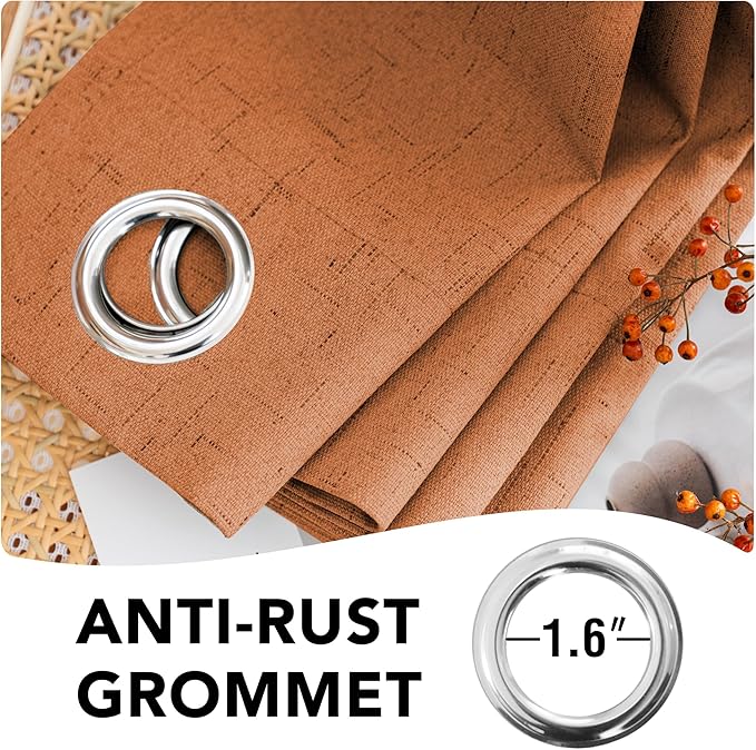 H.VERSAILTEX 100% Blackout Curtains for Bedroom Thermal Insulated Linen Textured Curtains Heat and Full Light Blocking Drapes Living Room Curtains 2 Panel Sets, Orange, 52x63 Inch