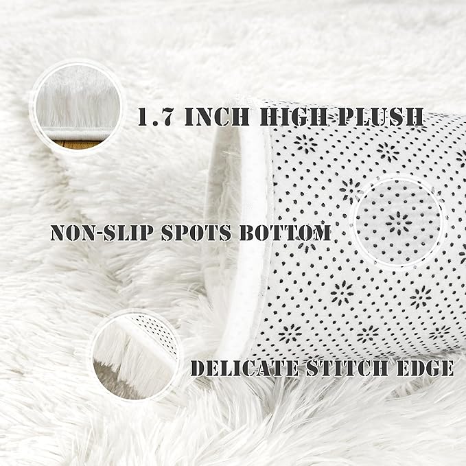 Ultra Fluffy Rug for Living Room Bedroom, 5x7 Fuzzy Large Area Rug for Living Room, Plush Soft Shag Carpet for Girl Boy Kids, Non Slip Rug Modern Indoor Home Decor Aesthetic, Cream White