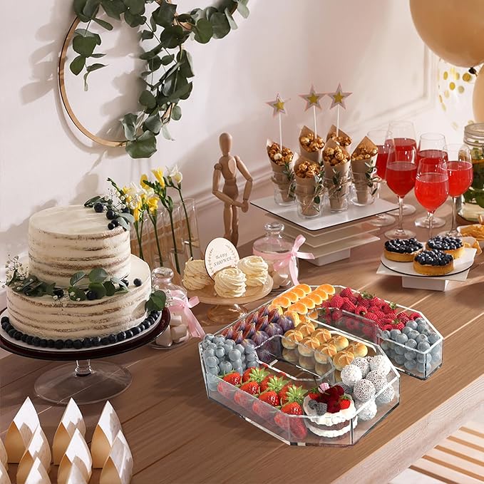 13.8" Acrylic Number Charcuterie Tray, Fillable Number Charcuterie Box for Food, Reusable Serving Cake Candy Dish Display Tray for Birthday Anniversary Party Decoration (Square Number 6)