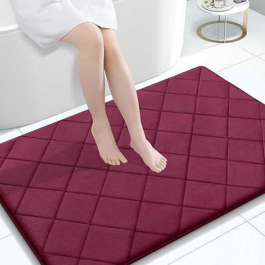 OLANLY Memory Foam Bath Mat 47x32, Ultra Soft and Absorbent Bathroom Rugs, Machine Washable, Comfortable Bath Carpet for Bathroom Floor, Tub and Shower, Burgundy
