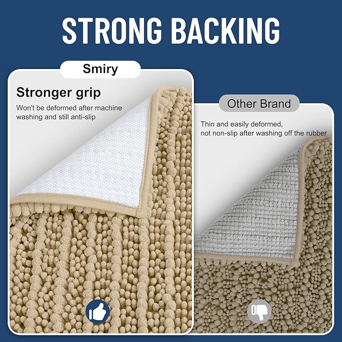 Smiry Bathroom Rugs Mat 44x24, Extra Soft Absorbent Chenille Bath Rugs, Non Slip Rubber Backing Machine Washable Quick Dry Bath Mats for Bathroom Floor, Tub, Shower, Home Decor Accessories, Beige